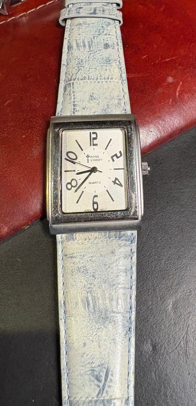 Women's 33mm Silver Tone Bond Street Watch, Blue/Gray Leather Band